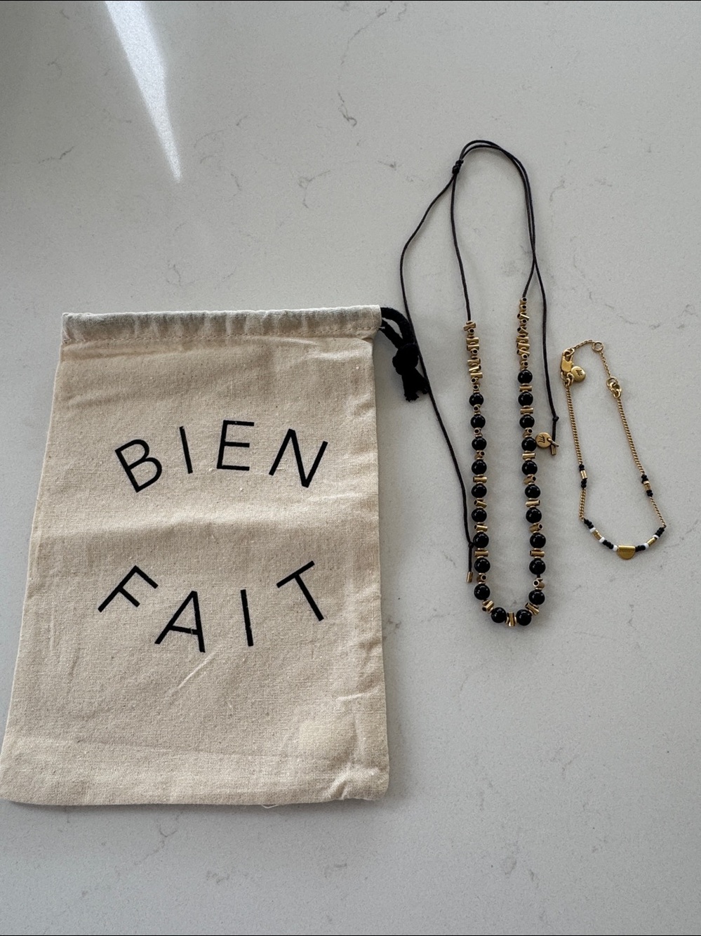 Madewell Elegant Black and Gold Beaded Necklace & Bracelet NWOT ✨ - Picture 1 of 4